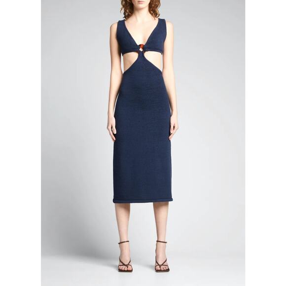 Cult Gaia Cotton Knit V-Neck Sleeveless Cut-Out Bank Midi Dress Blue Size XS - Picture 1 of 6